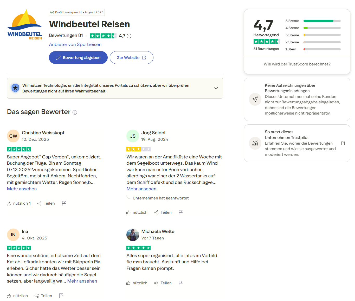 Trustpilot Bewertungen Screenshot